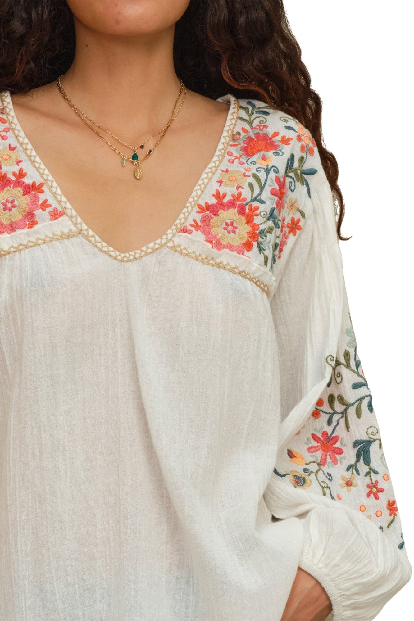 M.A.B.E Loren Embroidered Top in Ecru Multi