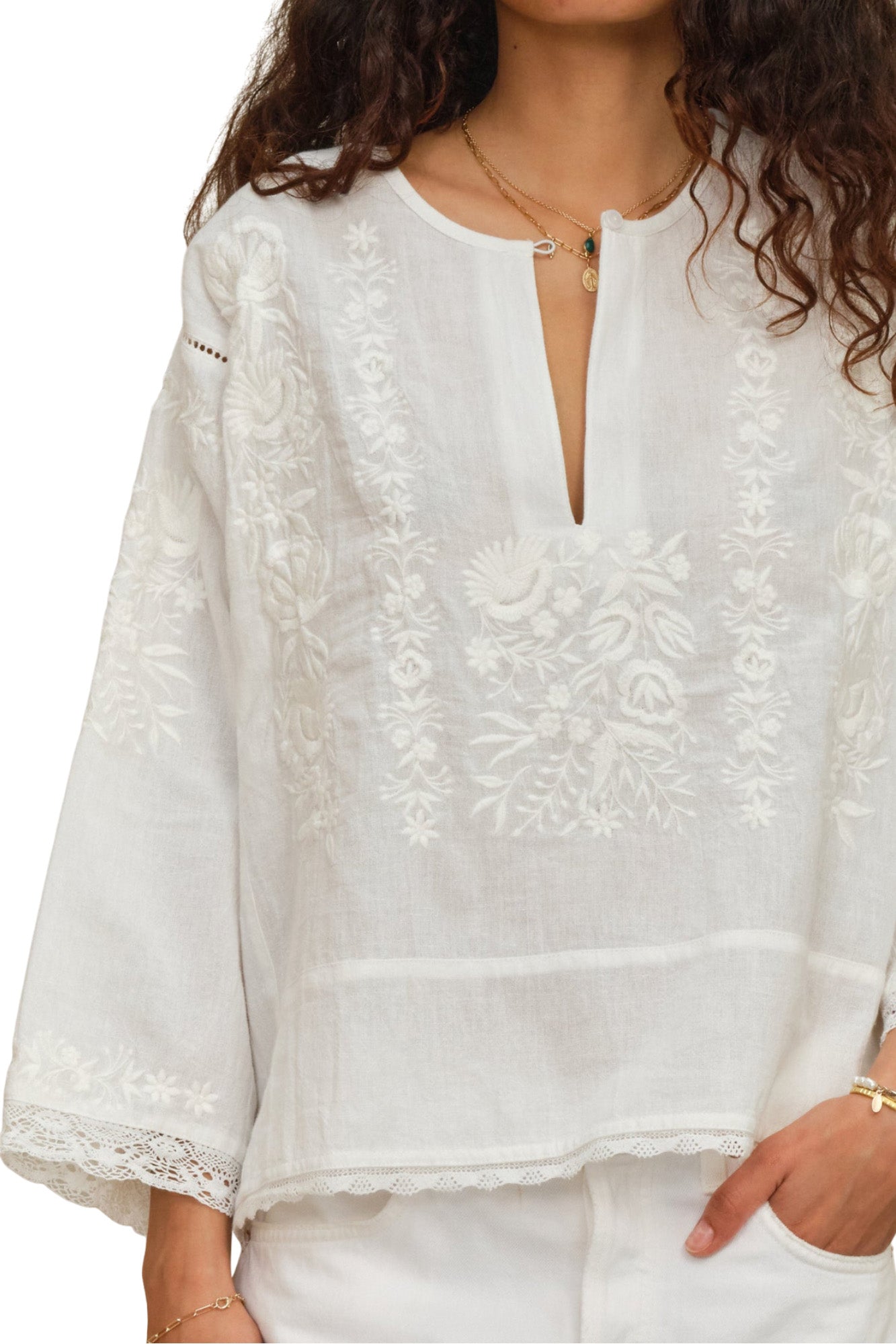 M.A.B.E Rosa Embroidered Top in Ivory