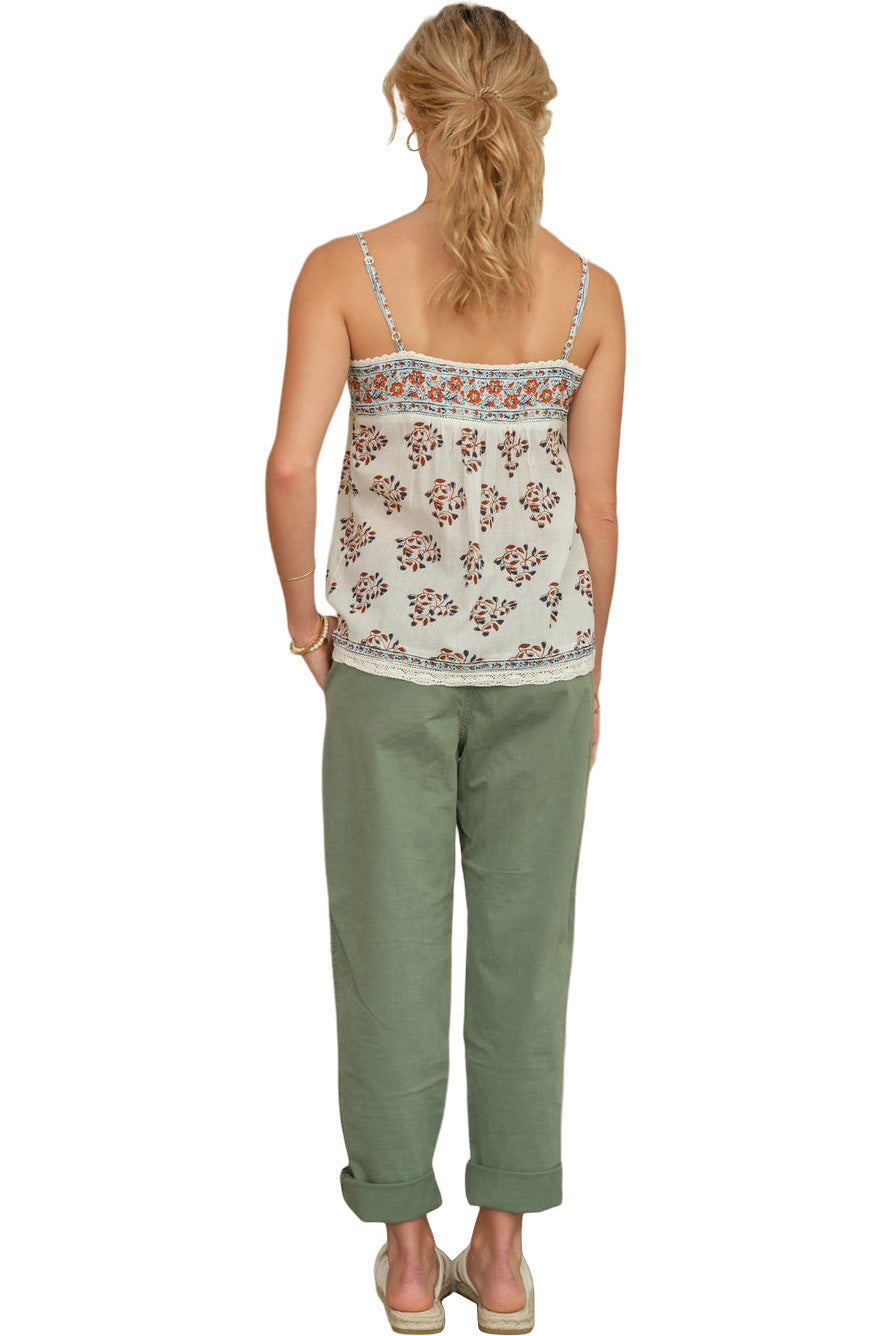 M.A.B.E Stella Printed Camisole in Ecru-Rust