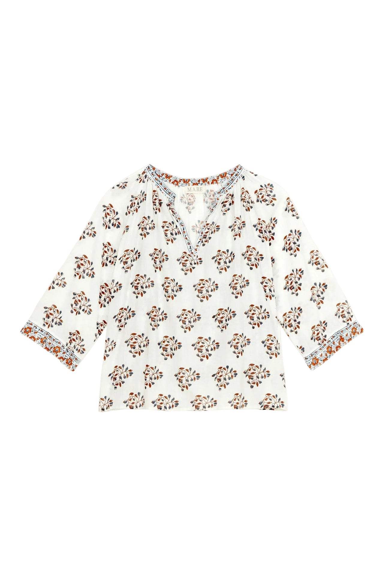 M.A.B.E Stella Printed Long Sleeve Top in Ecru-Rust