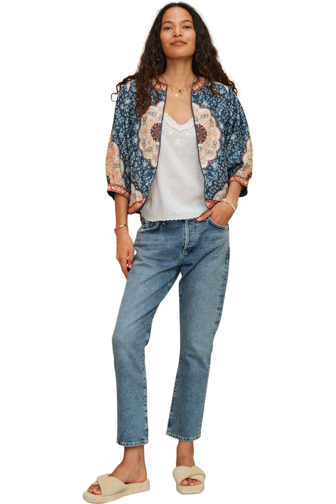 M.A.B.E Ursa Printed Jacket in Indigo-Ecru