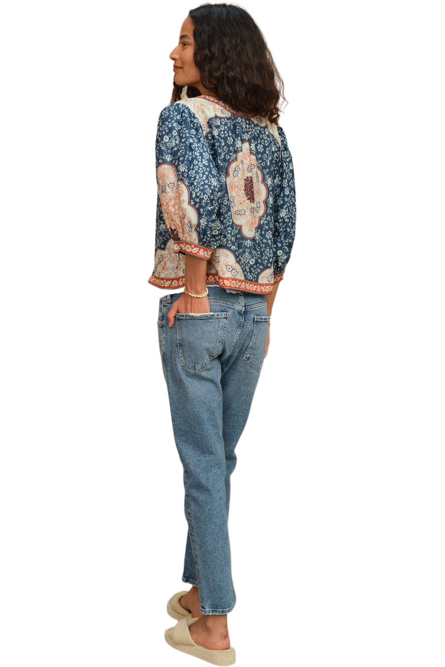 M.A.B.E Ursa Printed Jacket in Indigo-Ecru