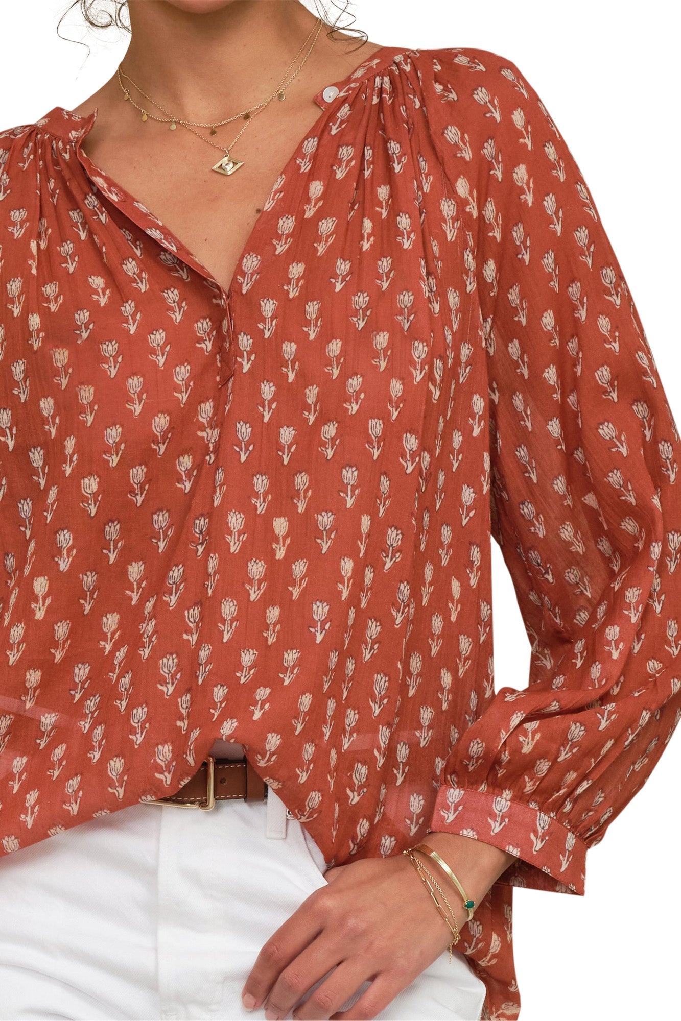 M.A.B.E Ari Printed Long Sleeve Top in Rust