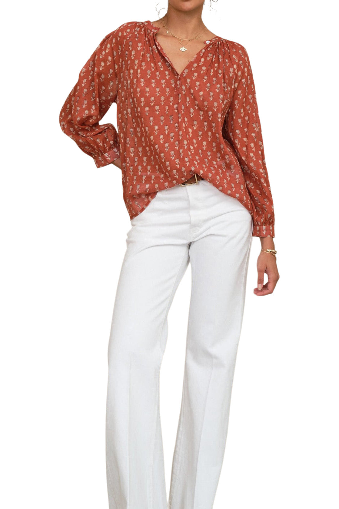 M.A.B.E Ari Printed Long Sleeve Top in Rust