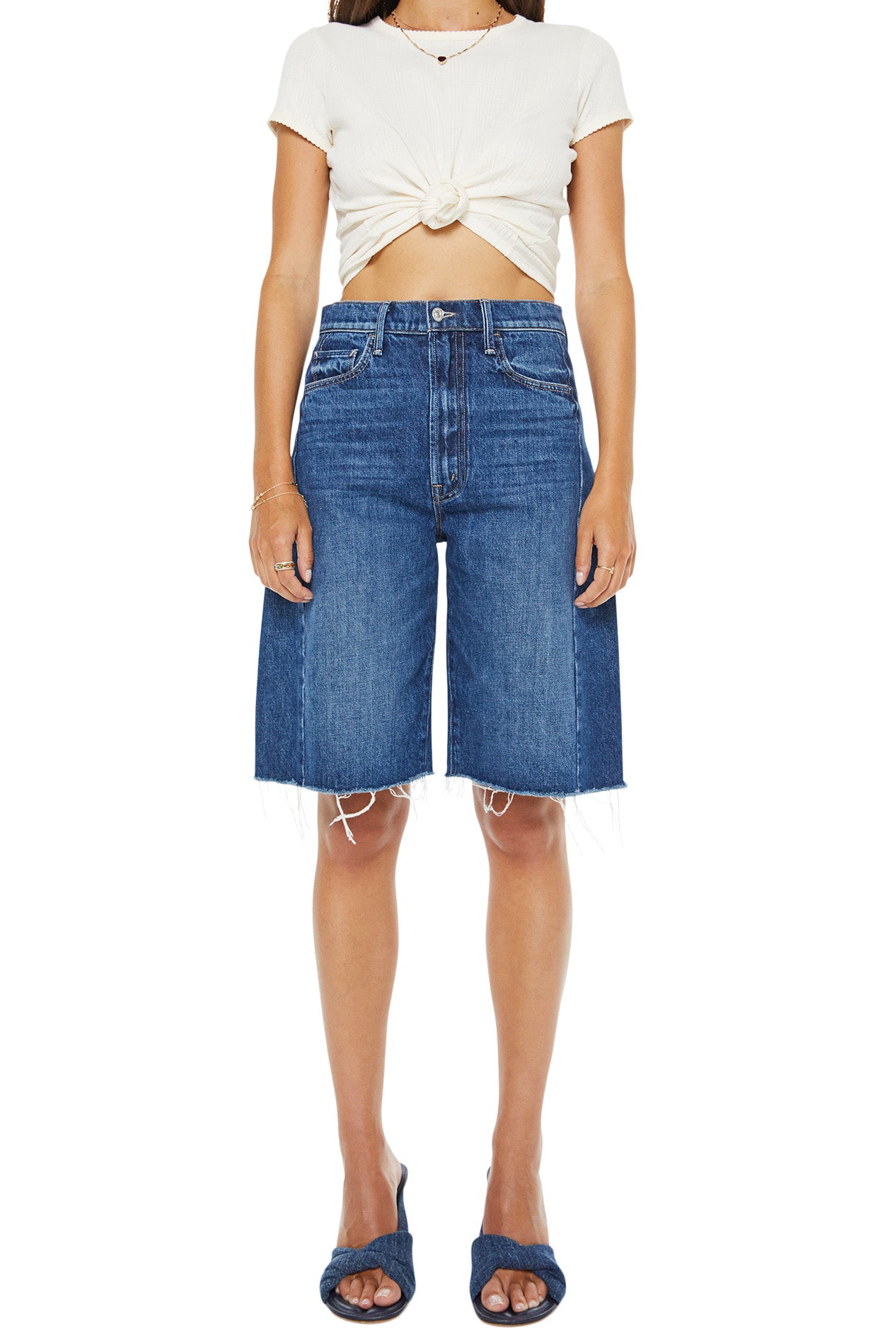 MOTHER Denim Half-Pipe Bermuda Fray in Did You Bring Me Anything?