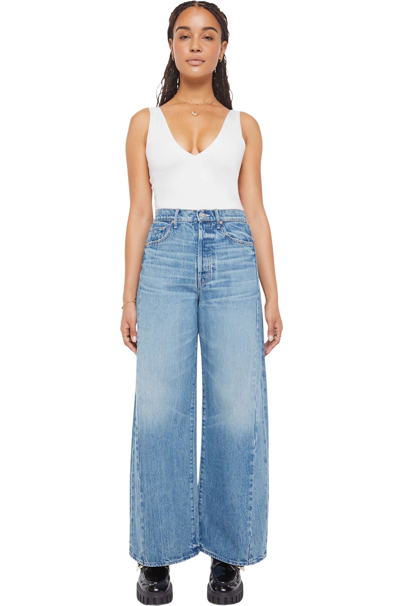 MOTHER Denim Lil Pipe-Dream Button Sneak in Folk Star