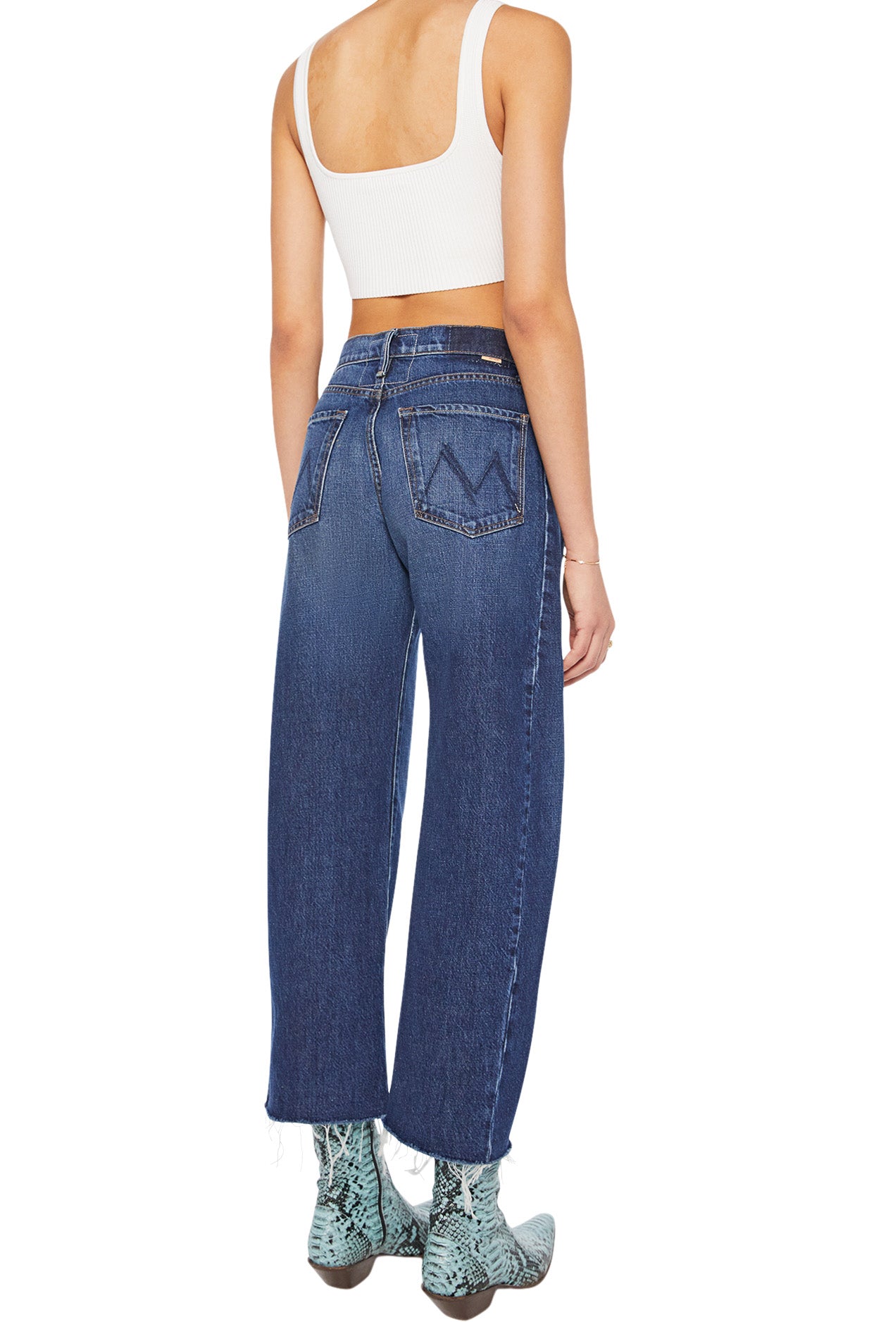 MOTHER Denim Mid Rise Full-Pipe Flood Fray in Unplugged