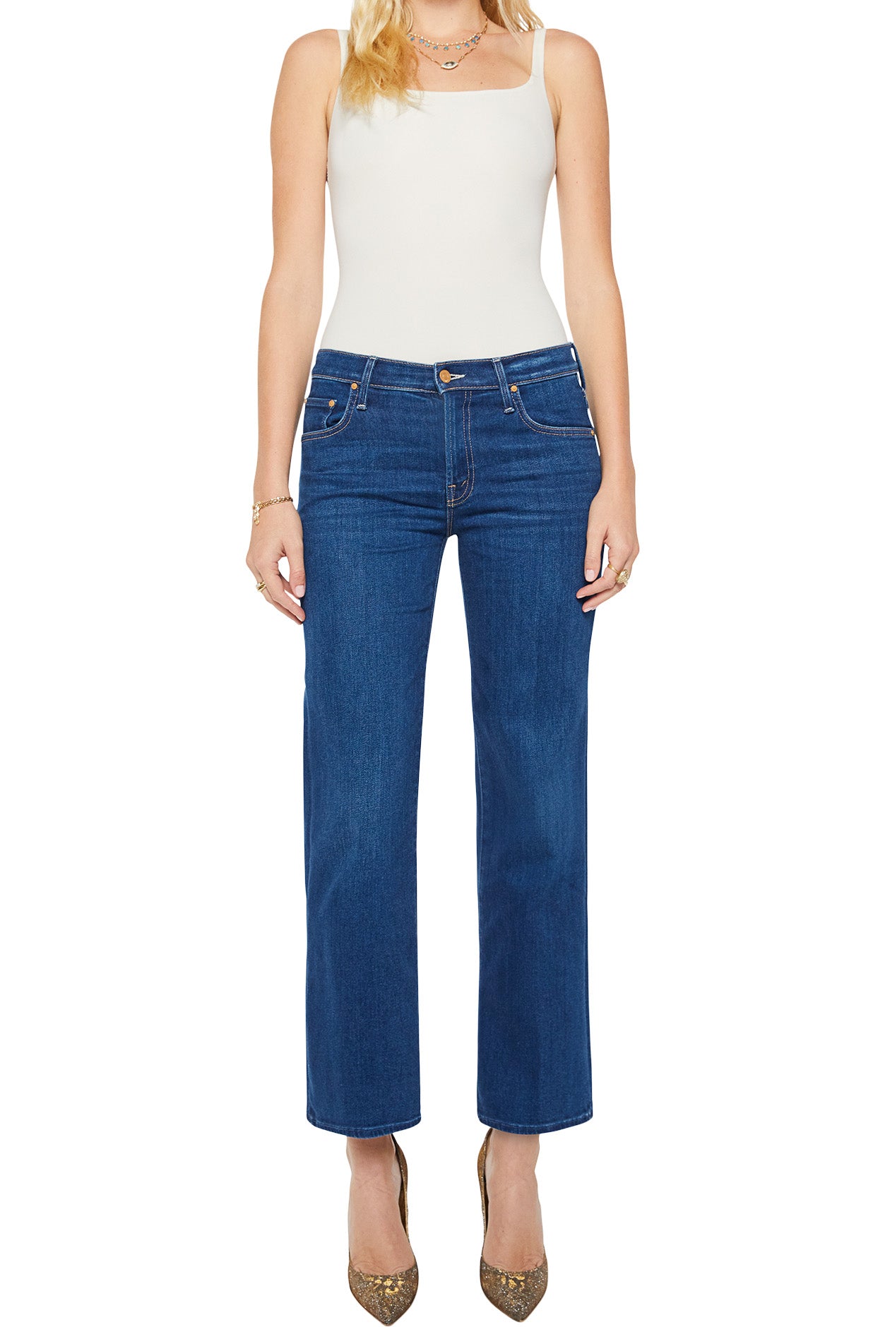 MOTHER Denim Mid Rise Rambler Zip Flood in Pinkies Up