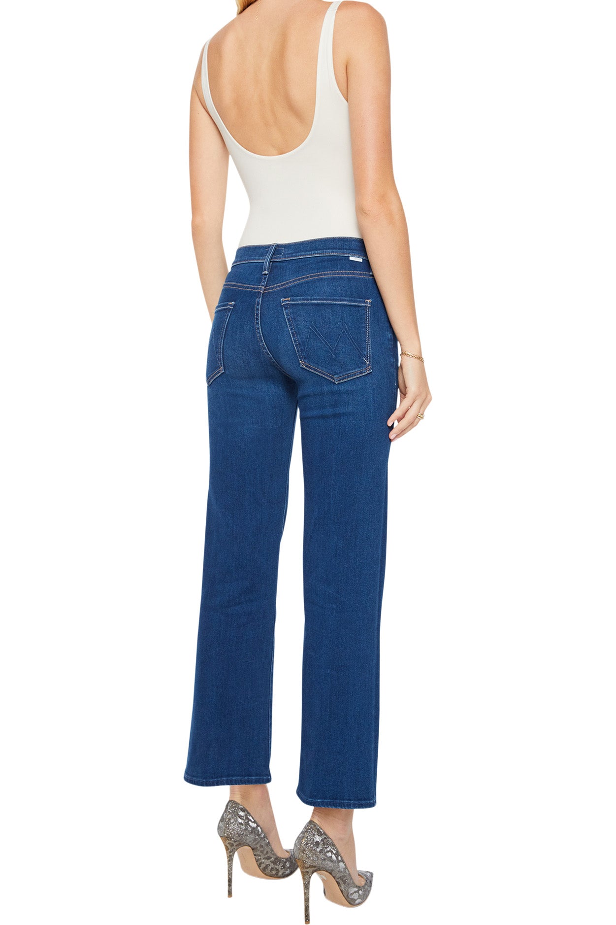 MOTHER Denim Mid Rise Rambler Zip Flood in Pinkies Up