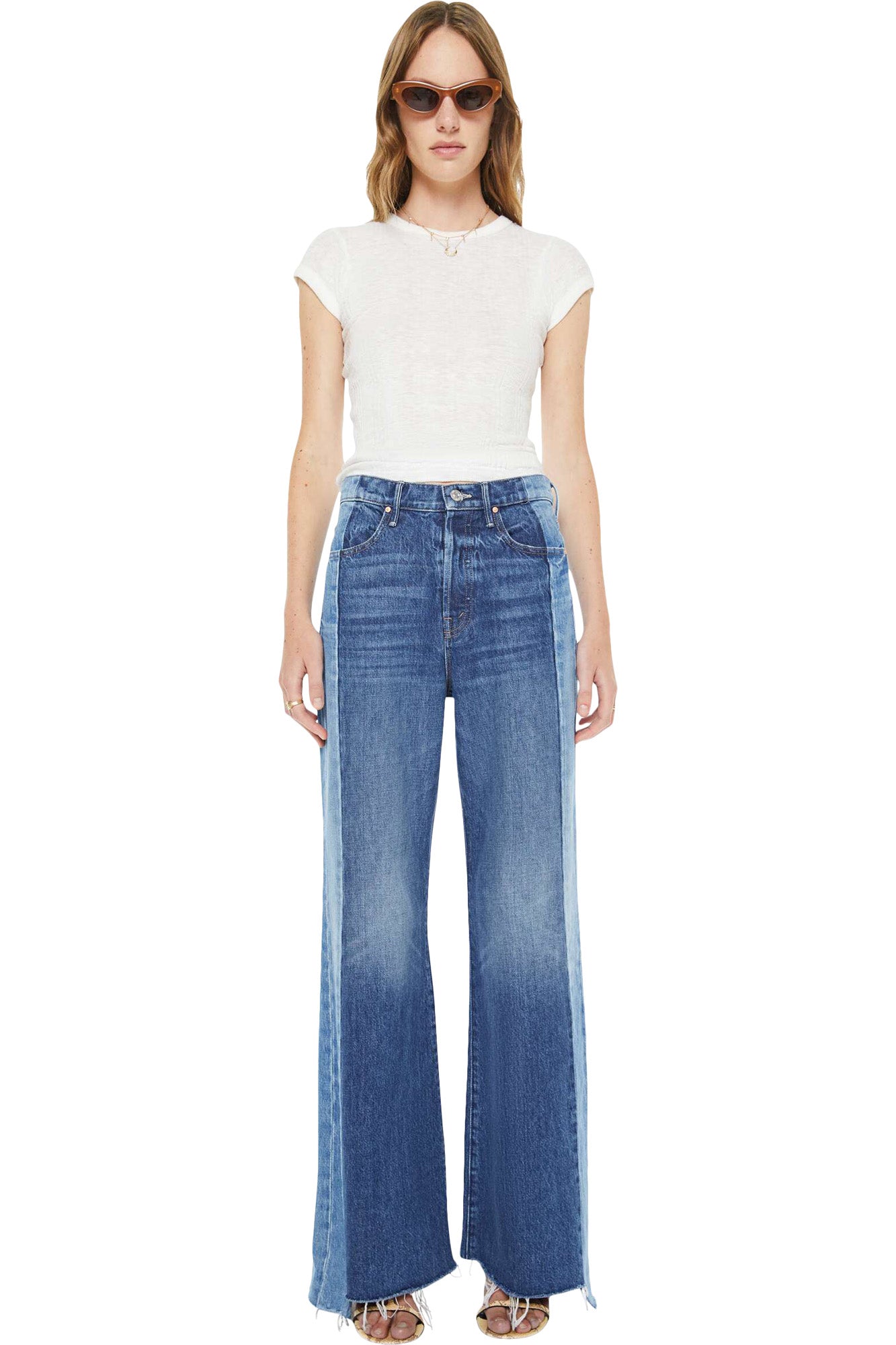 MOTHER Denim Tux Sidestepper Sneak High Rise Flare Jeans in Double Take