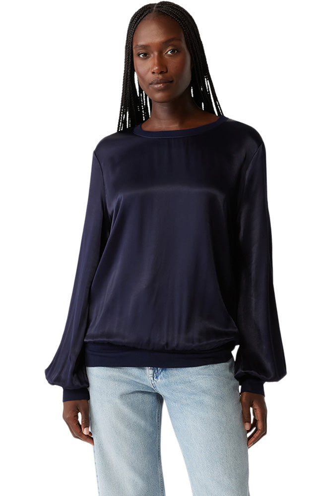 Michael Stars Ariel Satin Sweatshirt in Nocturnal