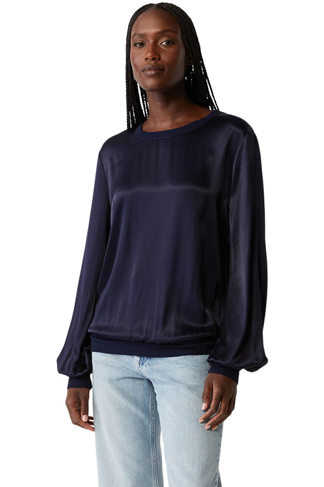 Michael Stars Ariel Satin Sweatshirt in Nocturnal