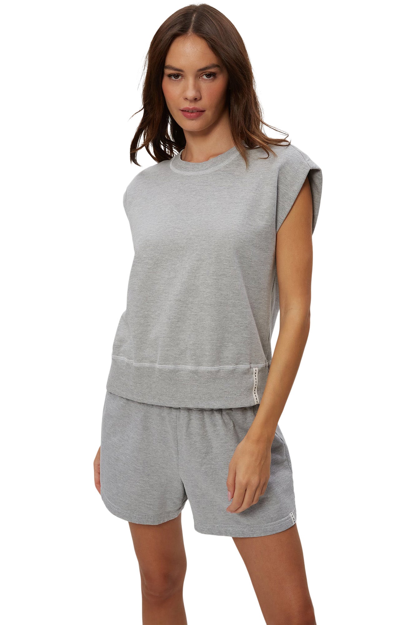 Michael Stars Brooklyn Power Shoulder Sweatshirt
 in Heather Grey