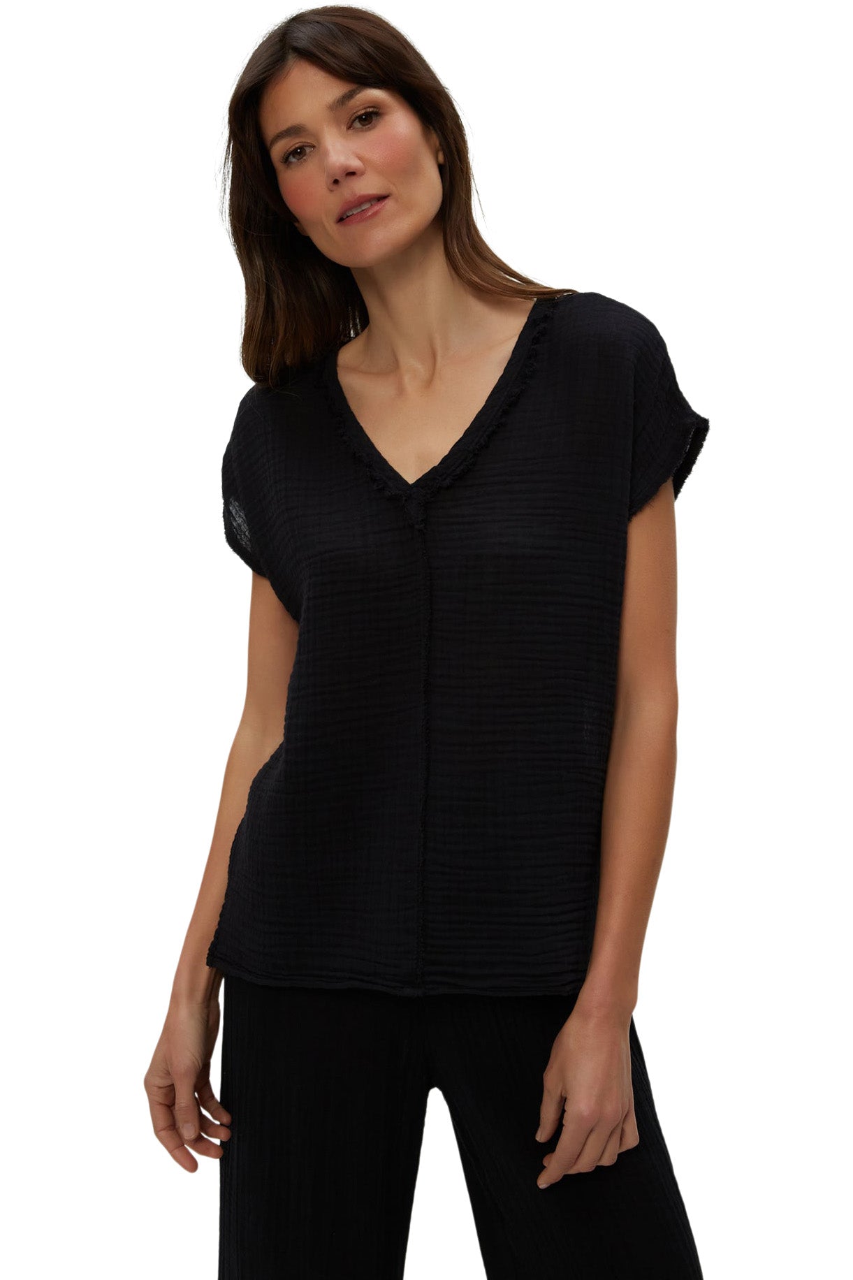 Michael Stars Draya V-neck Top in Black