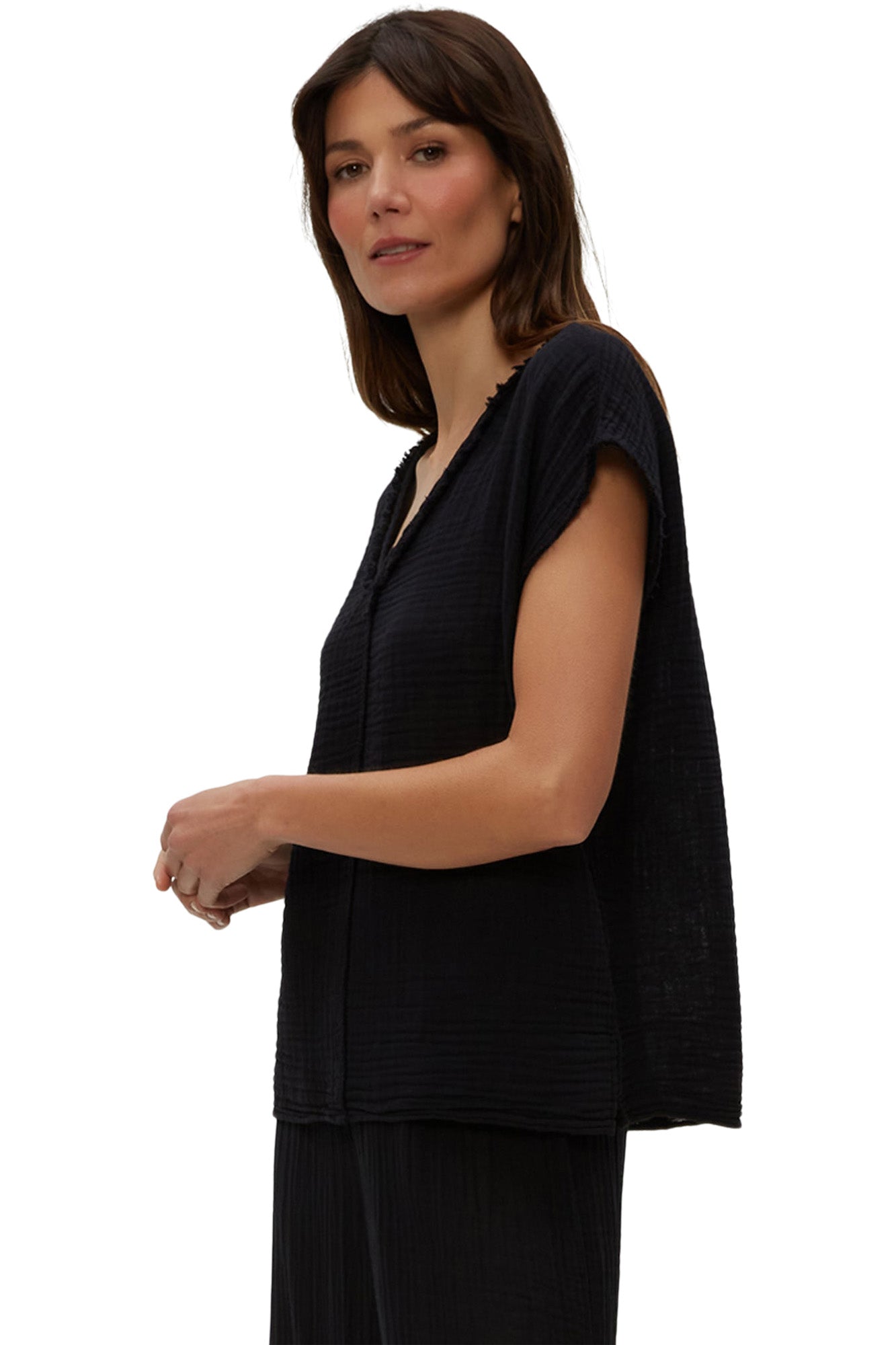 Michael Stars Draya V-neck Top in Black