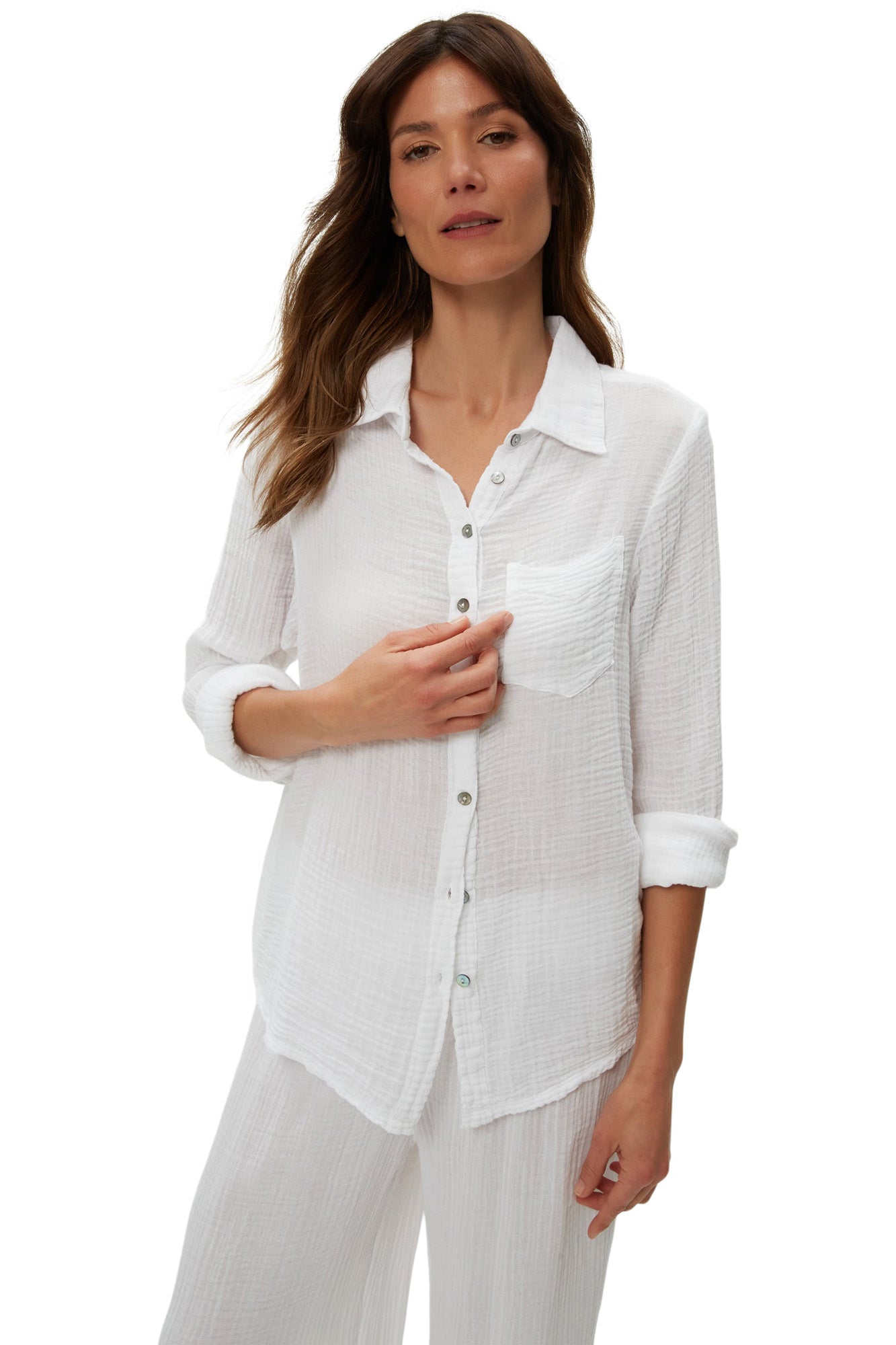 Michael Stars Ernie Button Down w/ Pocket in White