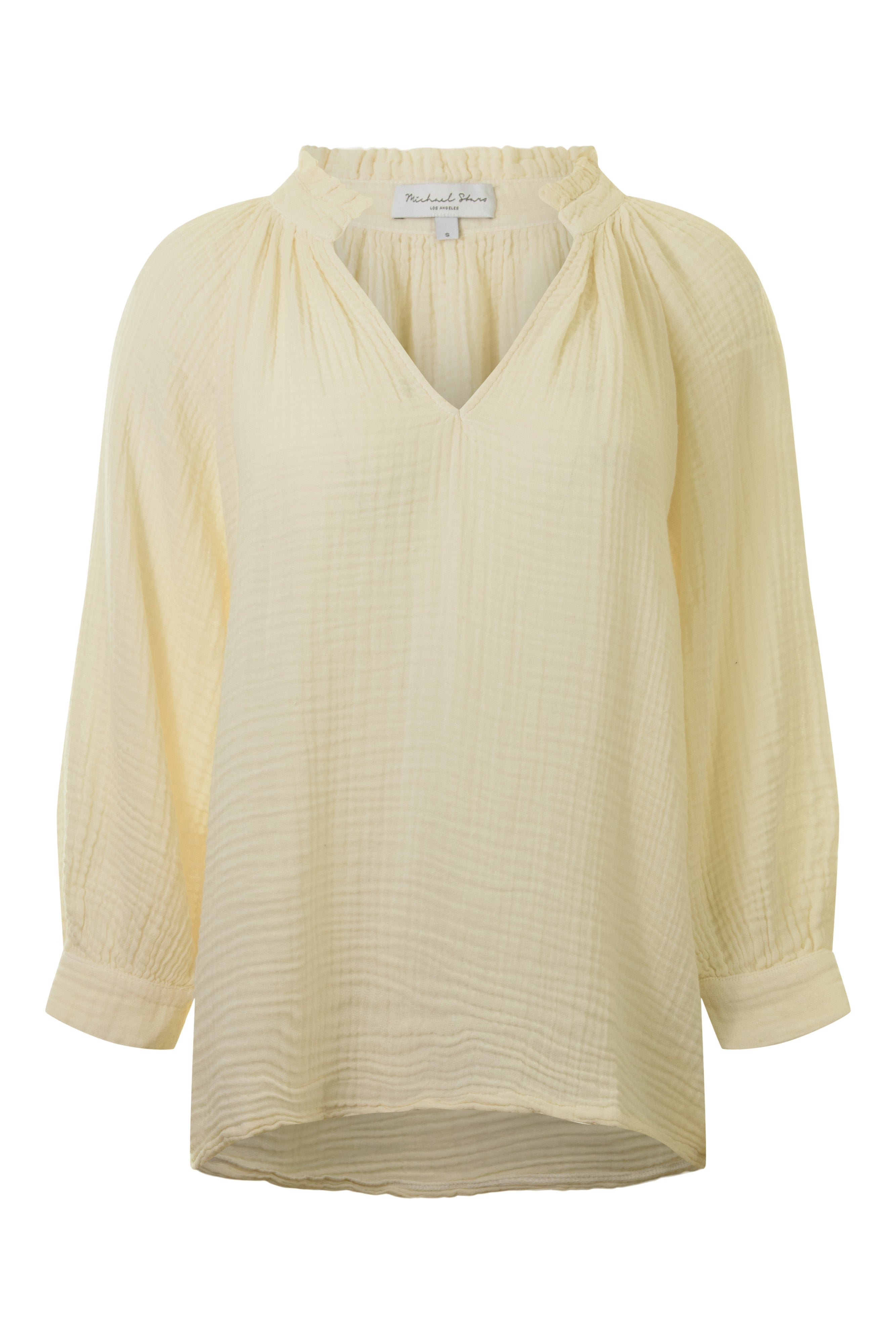 Michael Stars Kali 3/4 Sleeve Ruffle Neck Top