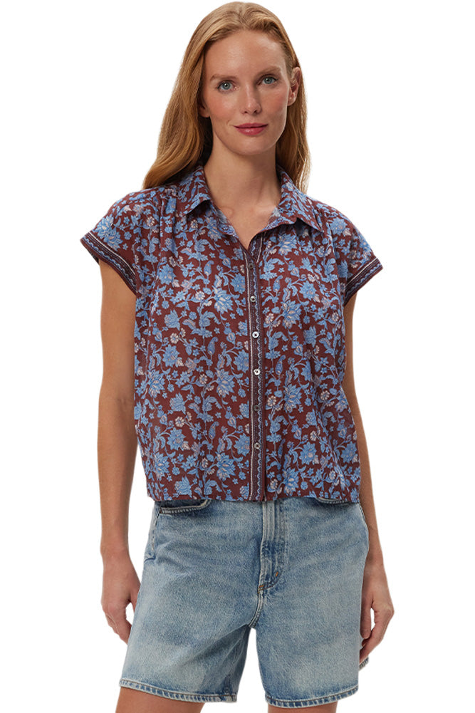Michael Stars Liliane Sleeveless Button Up in Sky Border Print