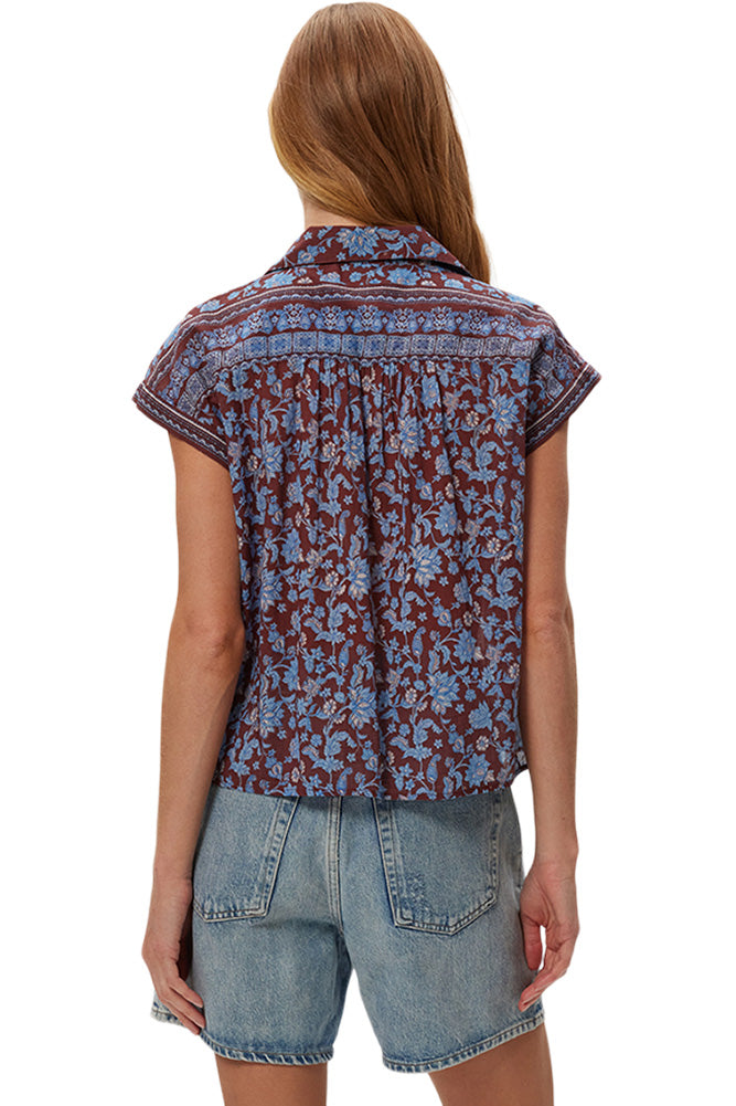 Michael Stars Liliane Sleeveless Button Up in Sky Border Print