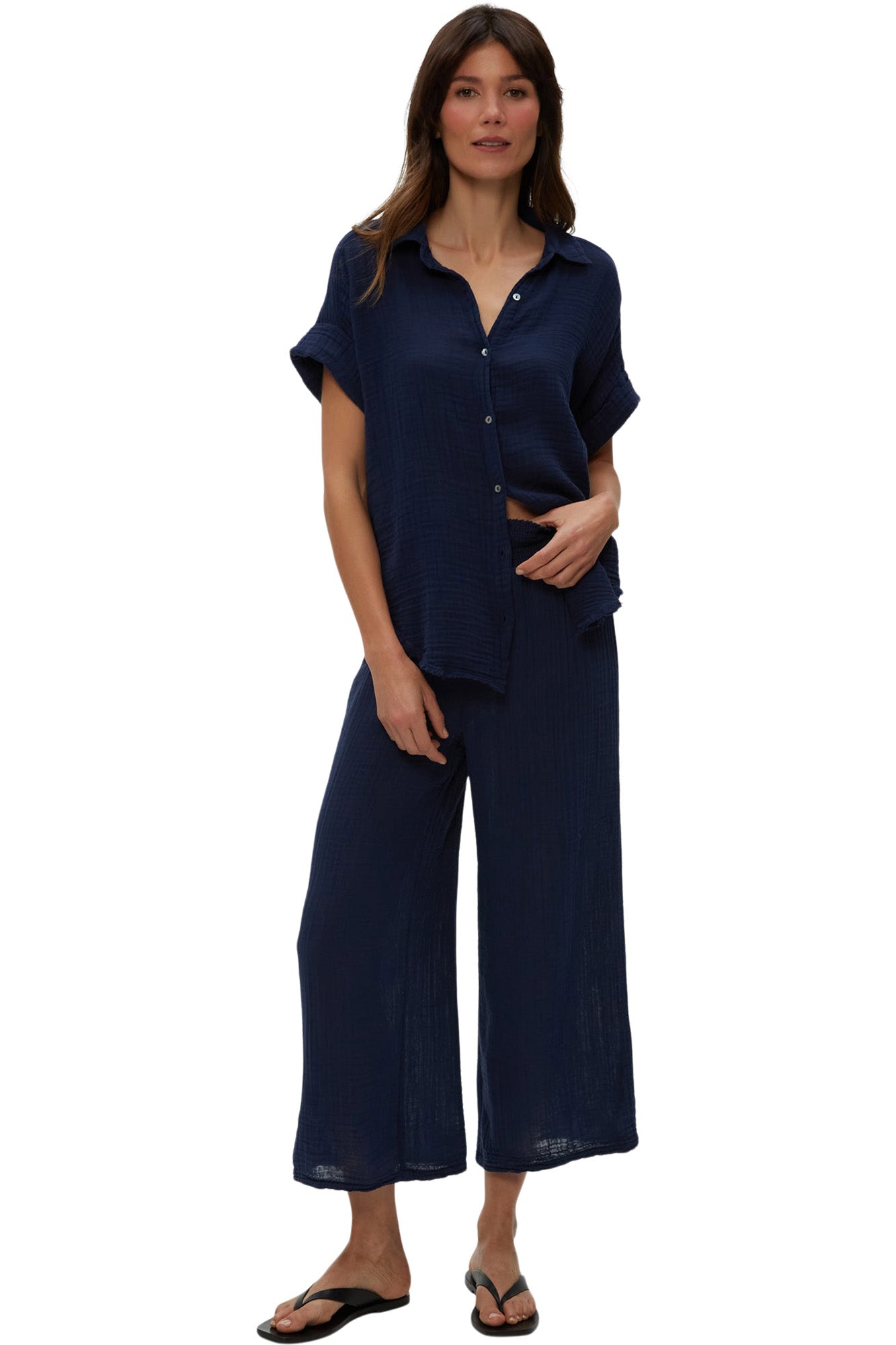 Michael Stars Medina Cropped Gauze Pant
s in Nocturnal
