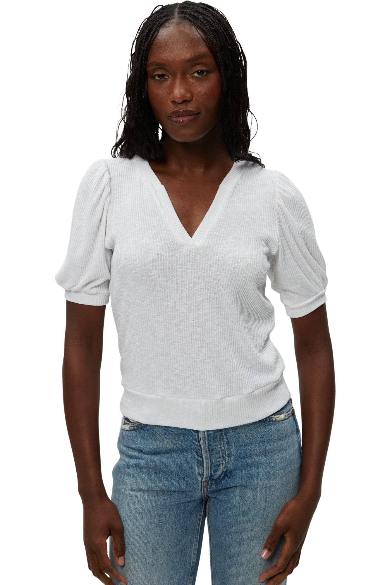 Michael Stars Quinn Puff Sleeve Ribbed Top
in White