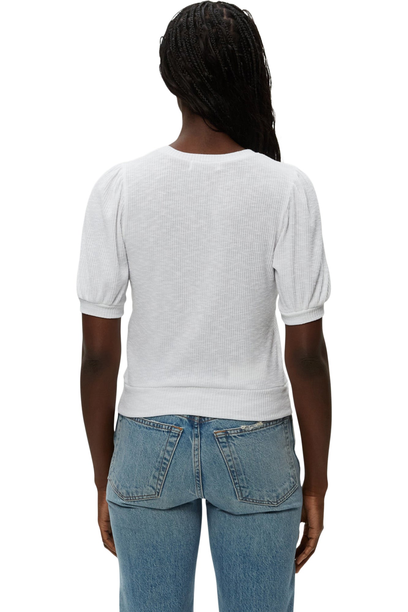 Michael Stars Quinn Puff Sleeve Ribbed Top
in White