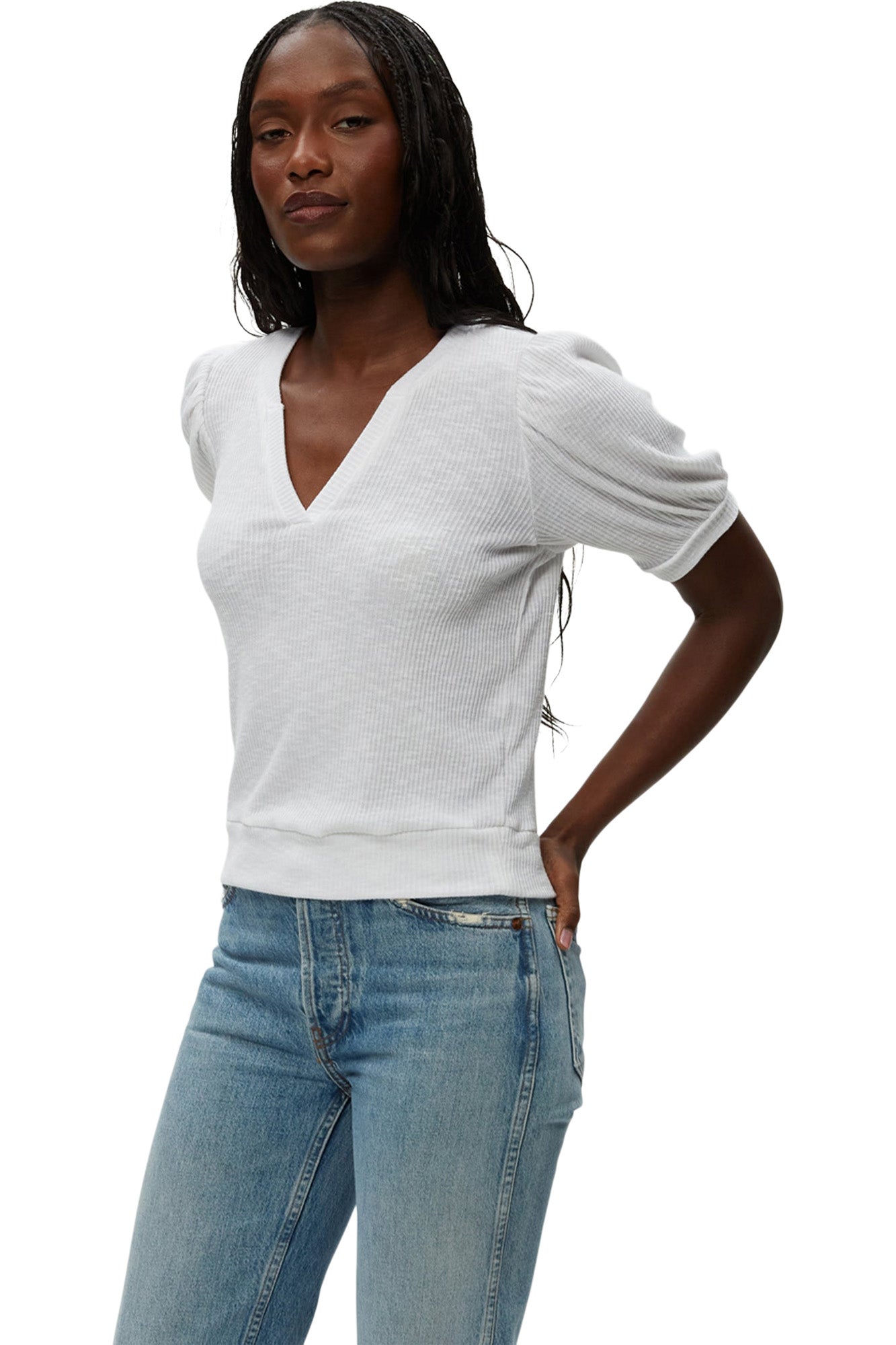 Michael Stars Quinn Puff Sleeve Ribbed Top
in White