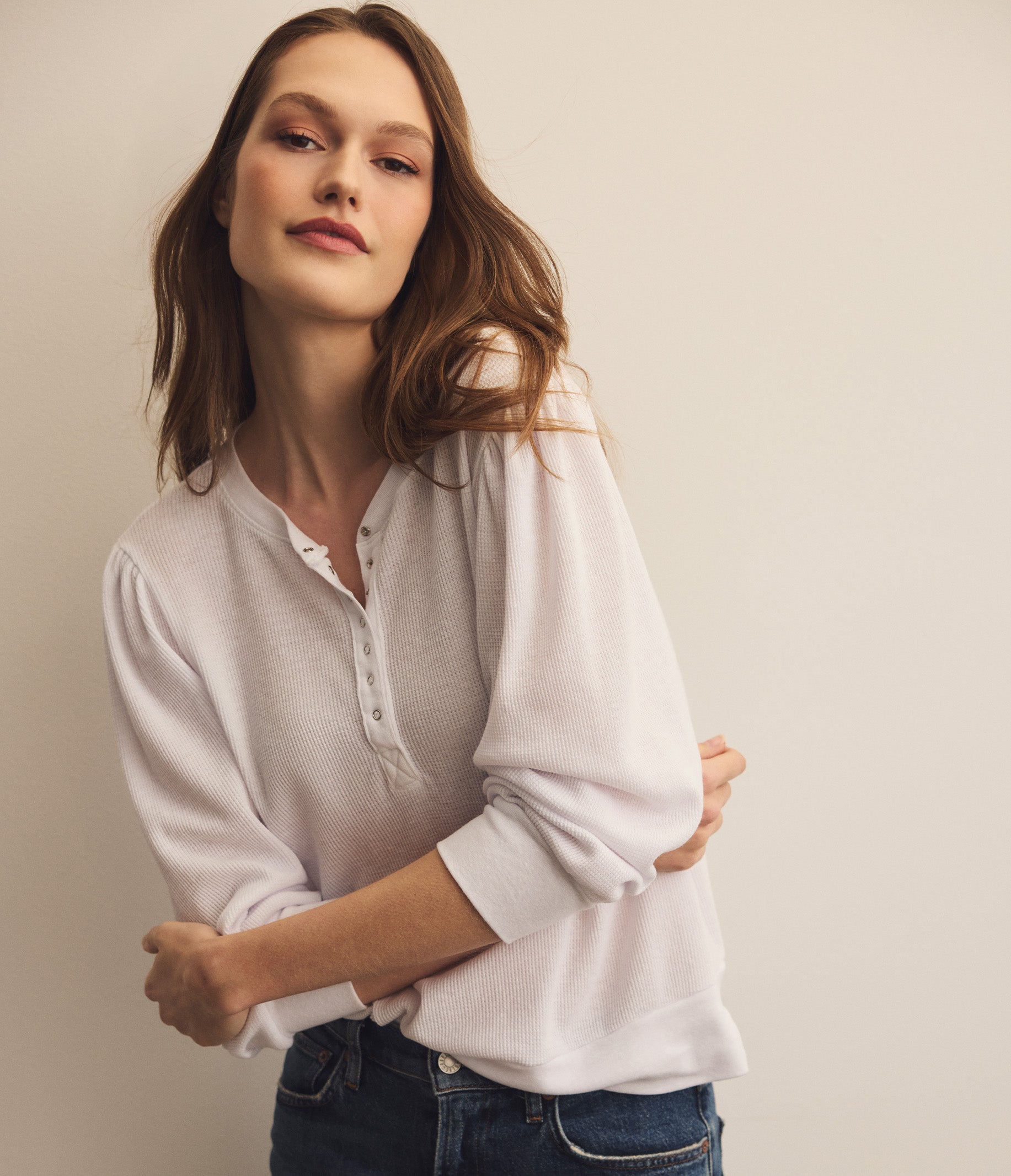 Michael Stars Sophy Puff Sleeve Henley in White