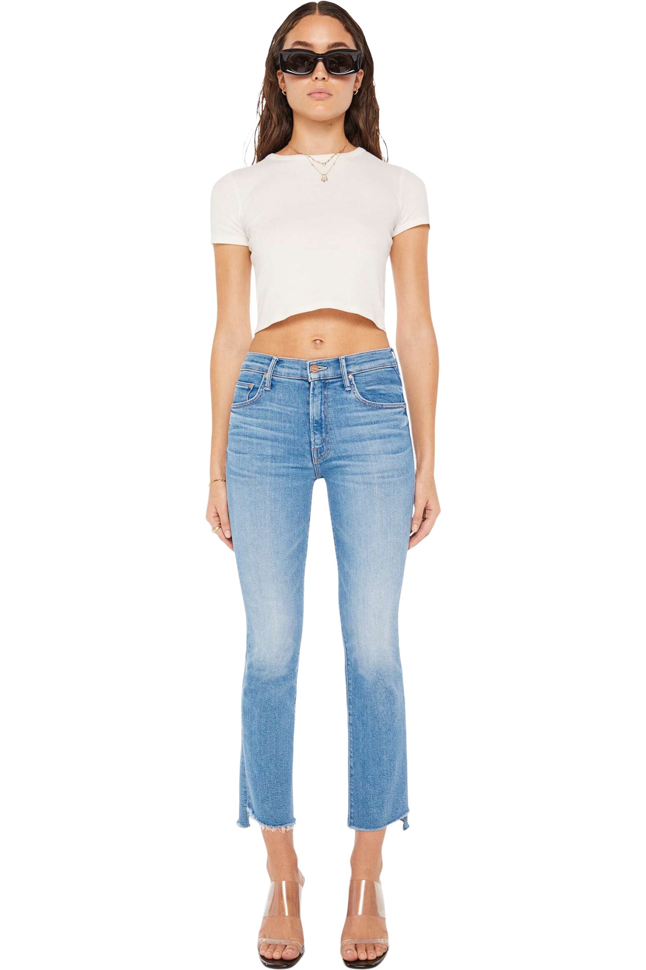 Mother Denim Insider Crop Step Fray in Out of the Blue 