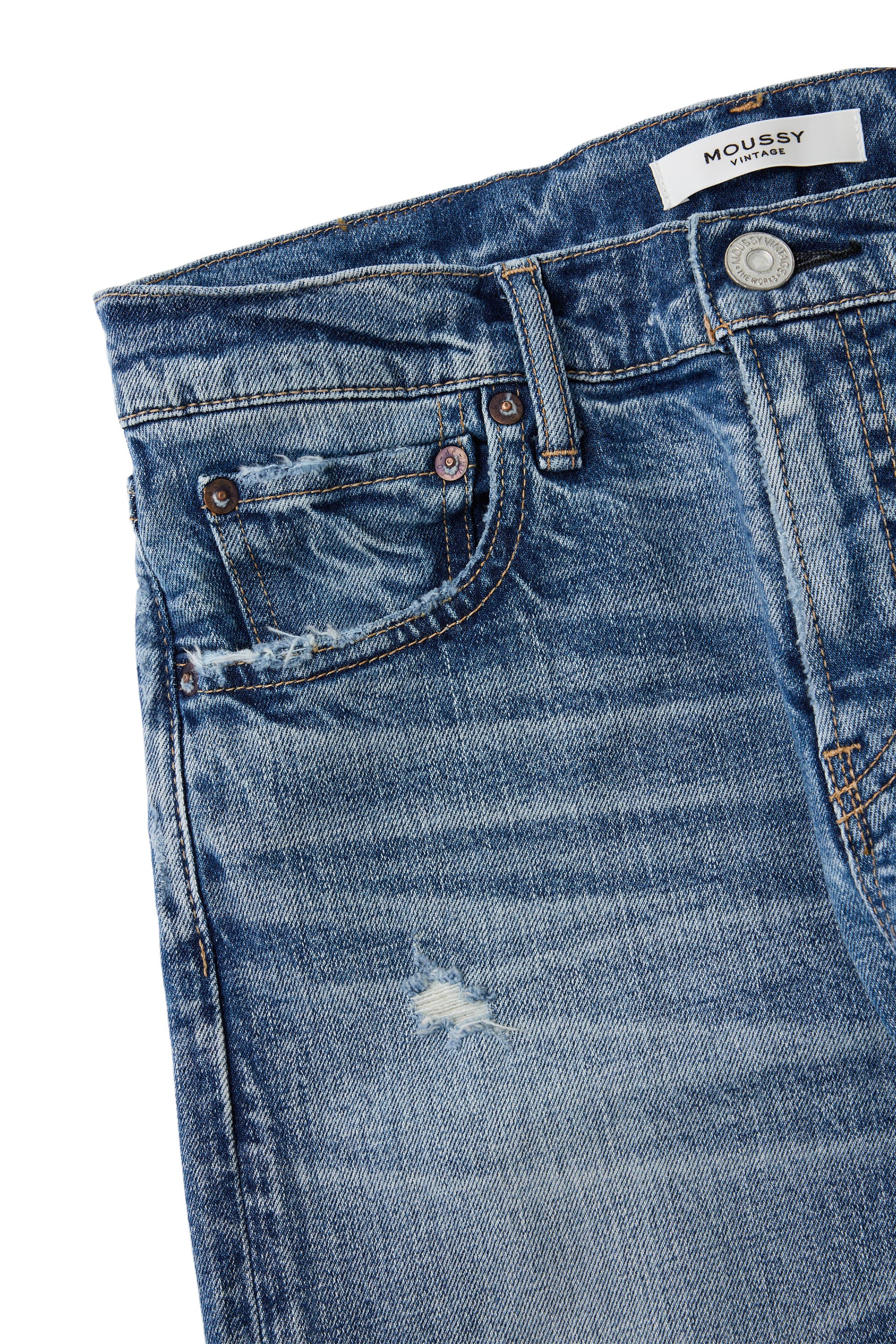 Moussy Denim Linden Slim Straight Jeans in Light Blue