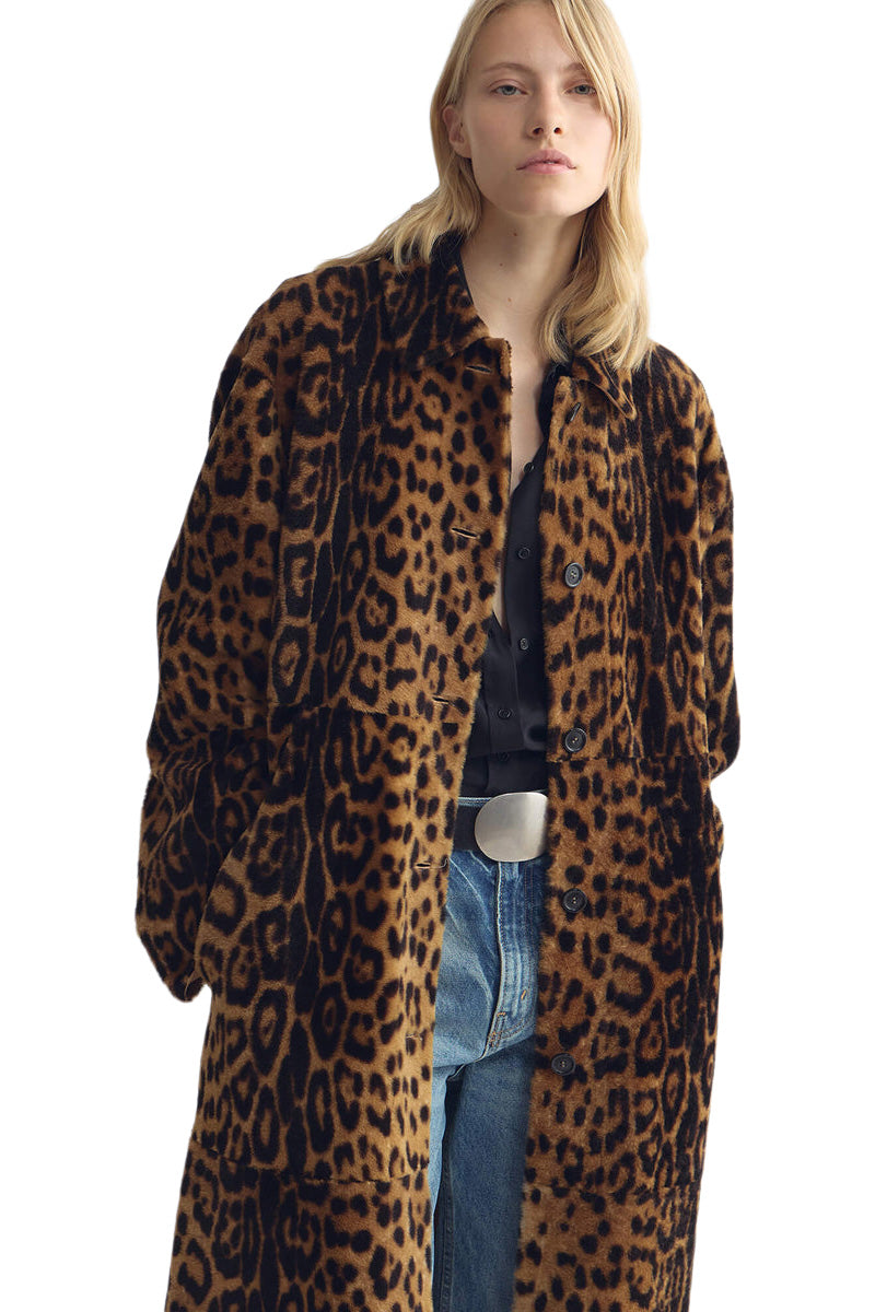 Nili Lotan Davelle Shearling Coat in Leopard Print