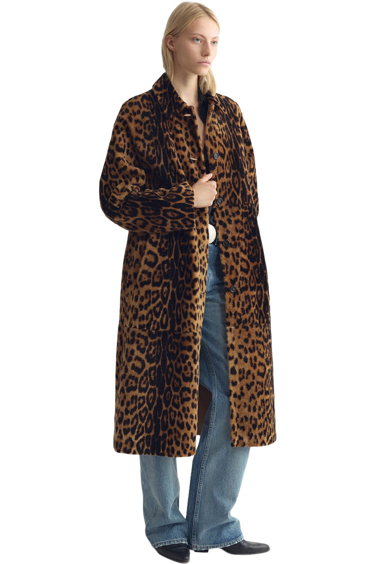 Nili Lotan Davelle Shearling Coat in Leopard Print