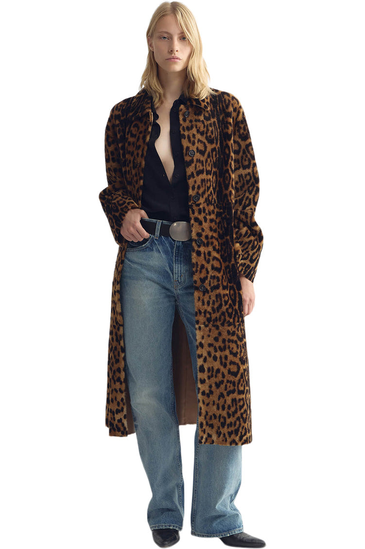Nili Lotan Davelle Shearling Coat in Leopard Print
