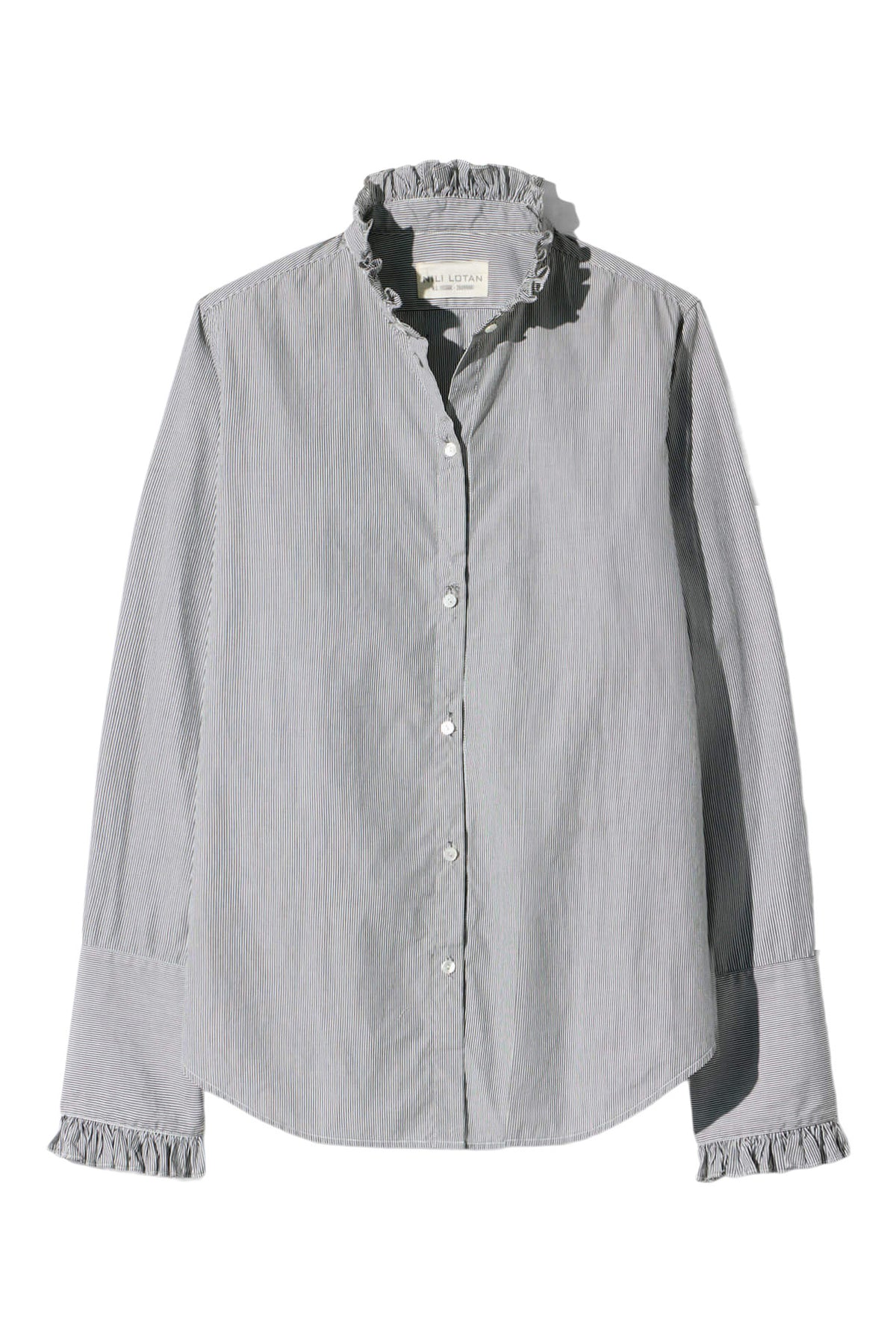 Nili Lotan Elio Shirt in Dark Navy White Stripe