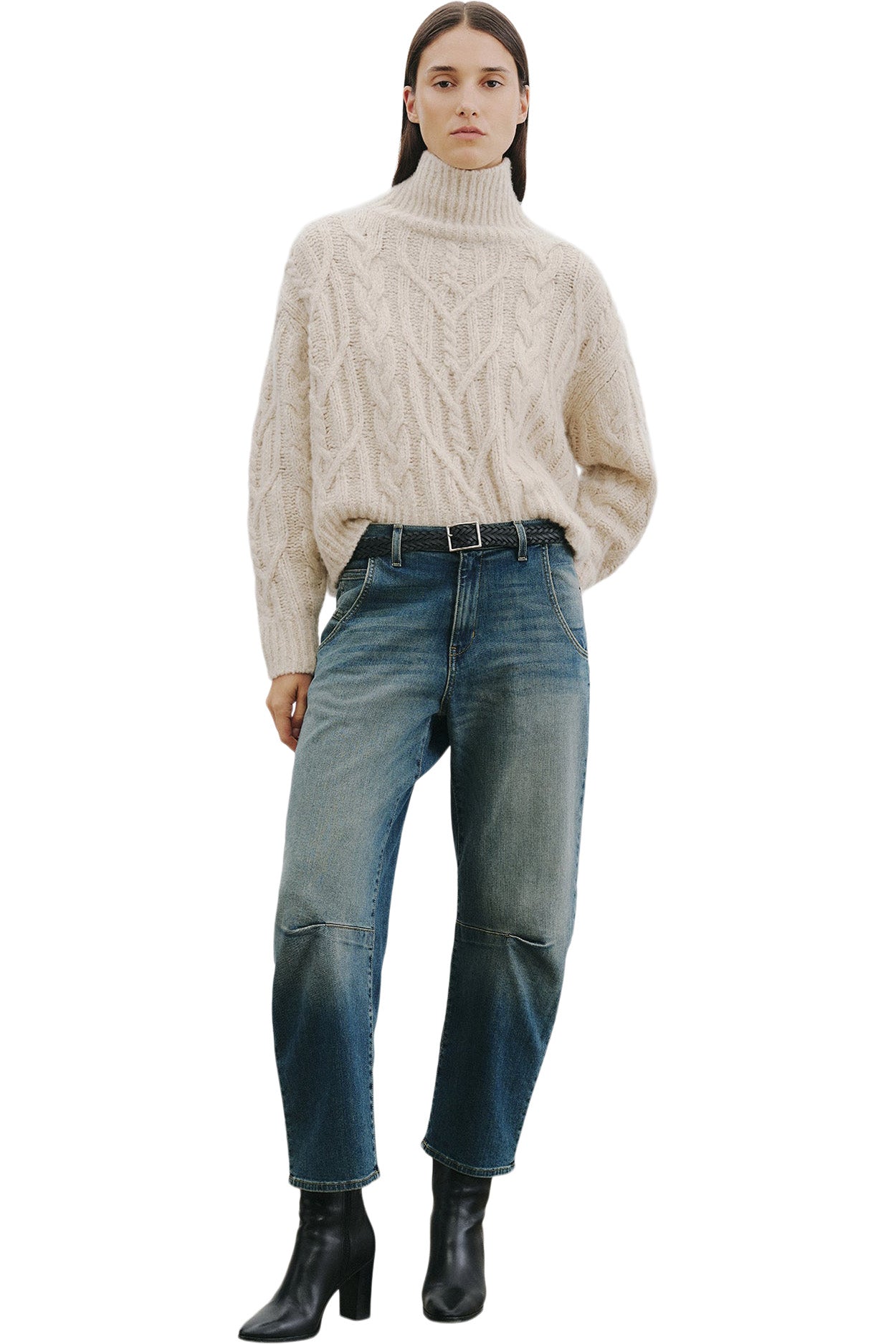 Nili Lotan Fairiny Cable Turtleneck Sweater in Beige Melange