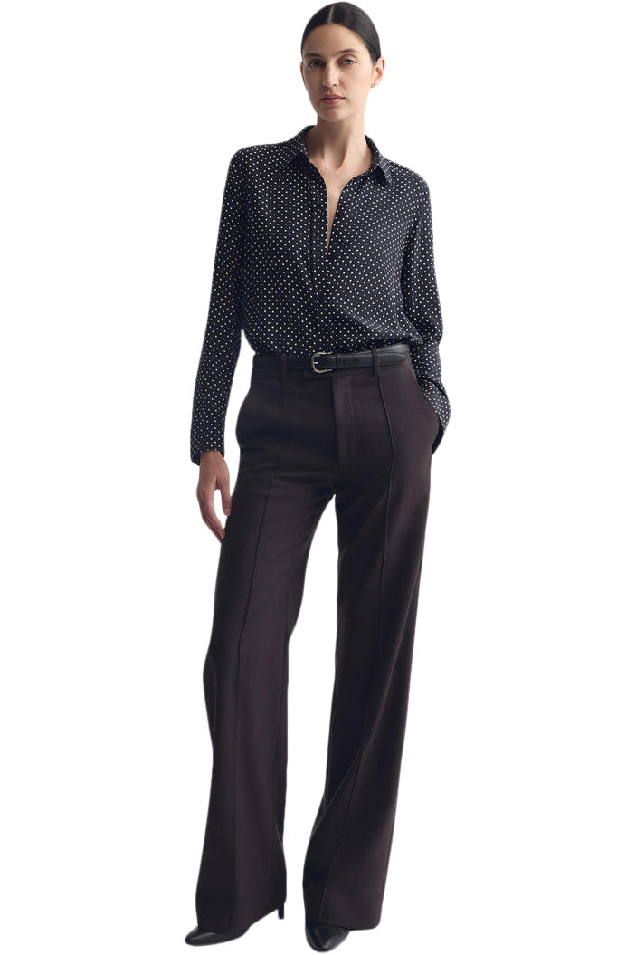 Nili Lotan Gaia Slim Shirt in Obsidian - Ivory Polka Dot