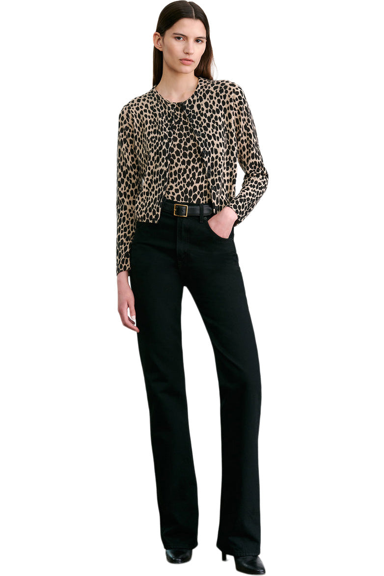 Nili Lotan Kellah Cardigan in Taupe - Black Cheetah
