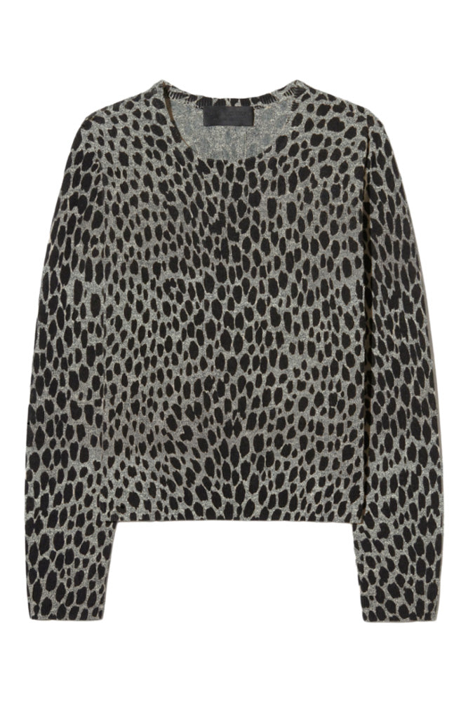 Nili Lotan Laevin Printed Sweater in Pebble Grey Heather - Black Cheetah