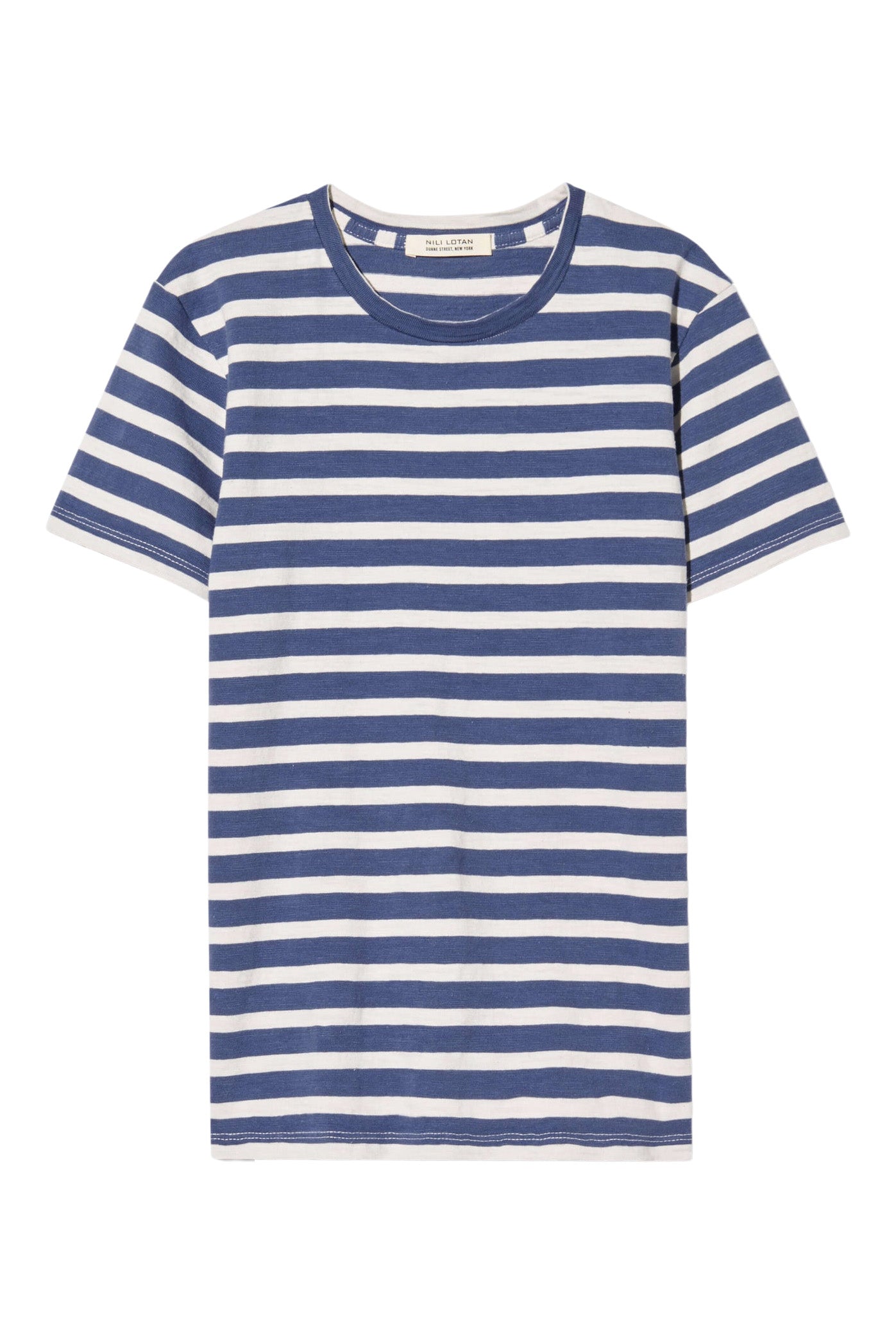 Nili Lotan Lana Crewneck Tee in French Blue - Off White Stripe