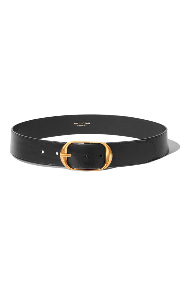 Nili Lotan Nili Belt in Black with Antique Brass Buckle