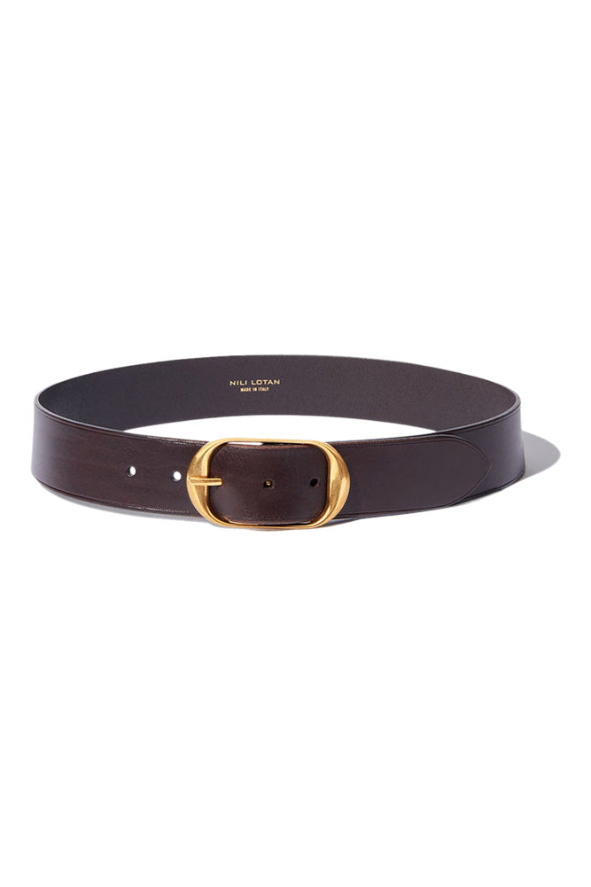 Nili Lotan Nili Belt in Dark Brown with Antique Brass Buckle