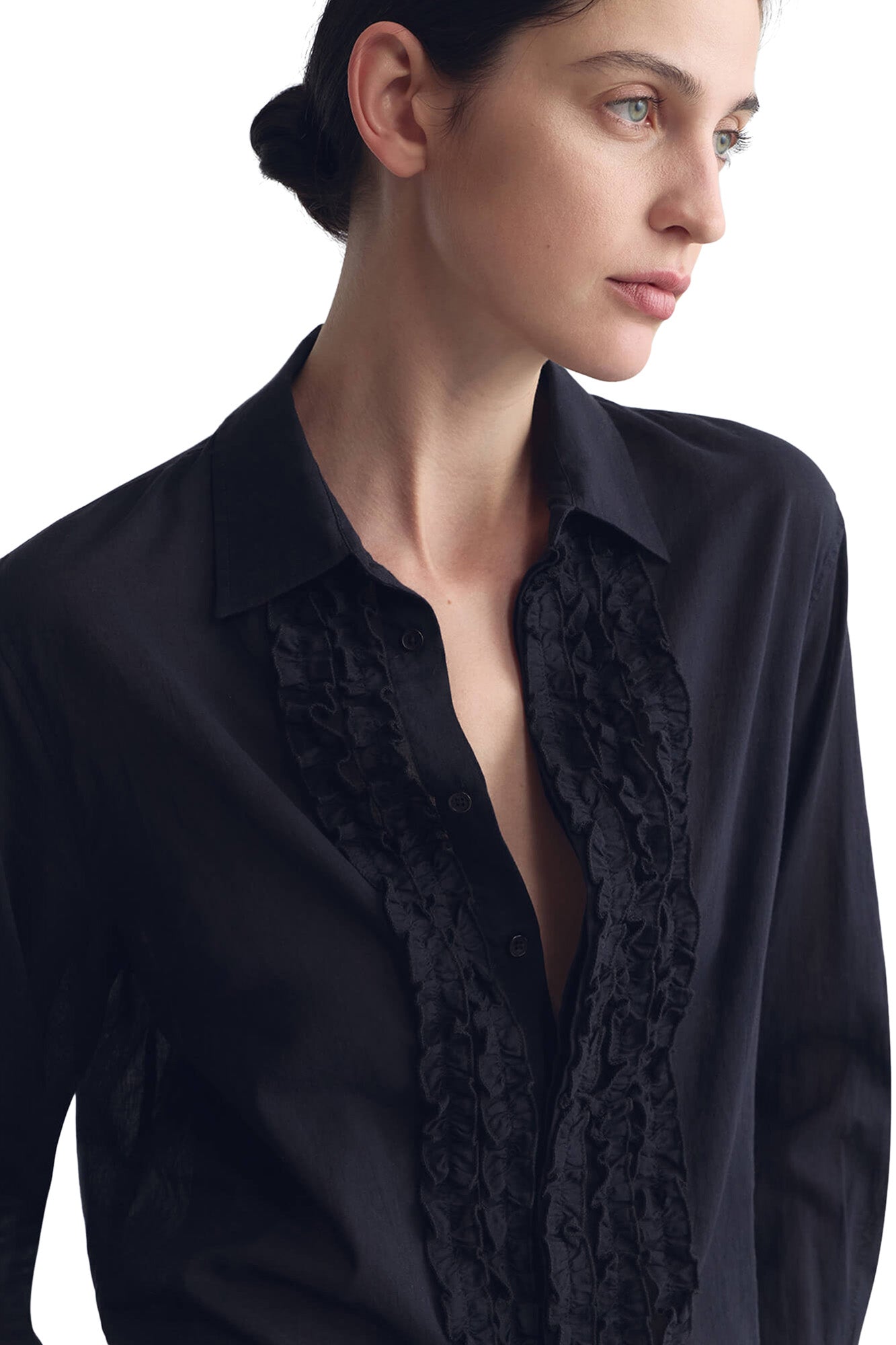 Nili Lotan Nathael Ruffle Shirt in Midnight