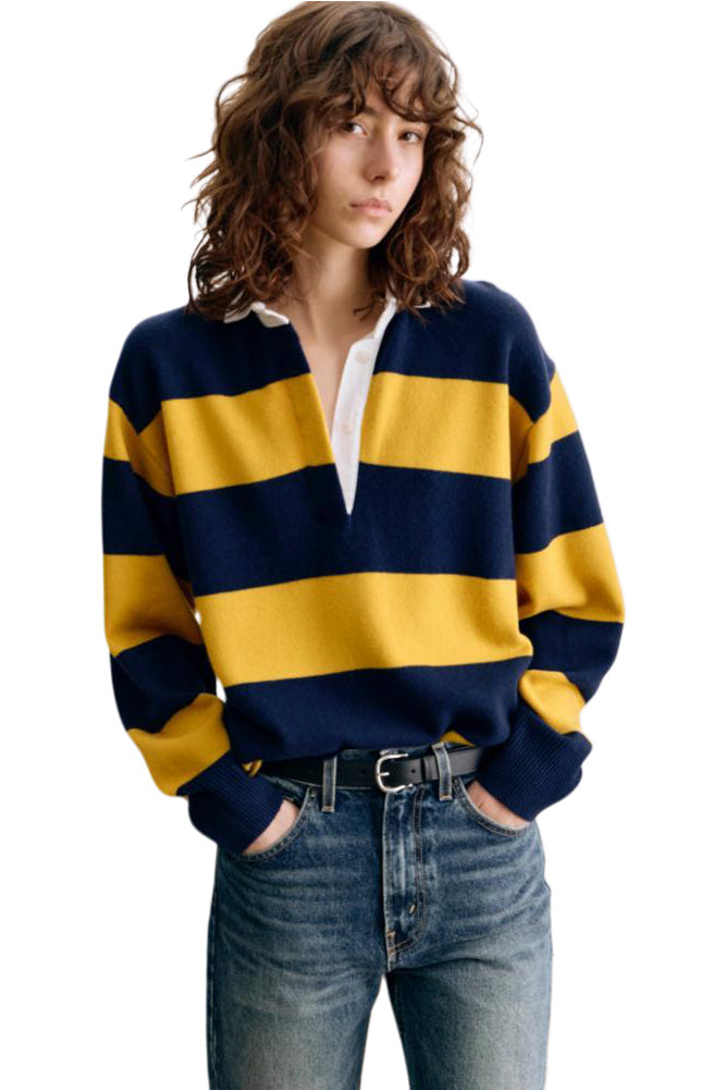 Nili Lotan Rashida Rugby Sweater in Navy Amber Stripe