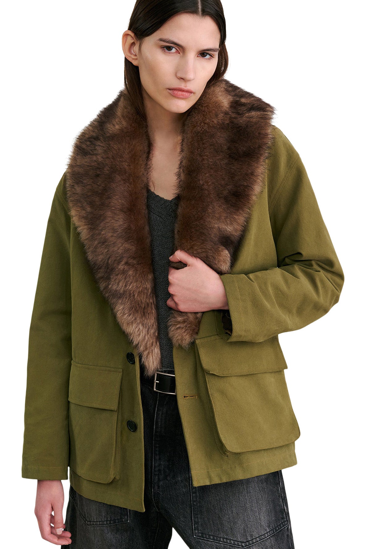 Nili Lotan Ronay Faux-Fur Cotton Parka
in Olive Green