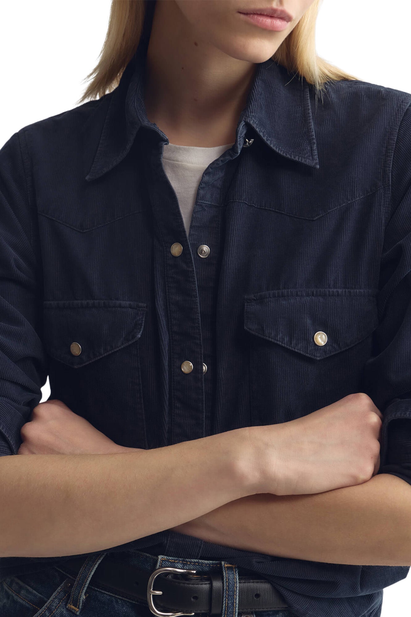 Nili Lotan Travis Corduroy Shirt in Dusk Navy