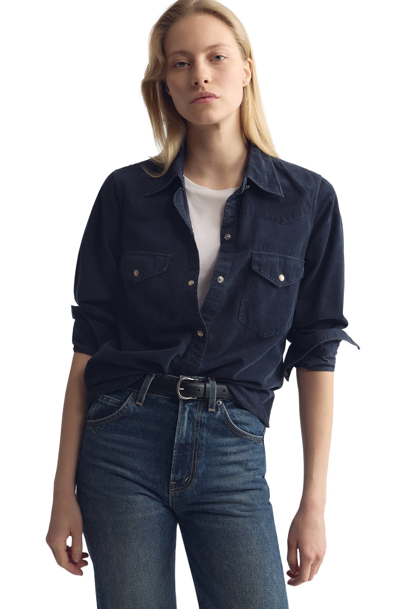 Nili Lotan Travis Corduroy Shirt in Dusk Navy