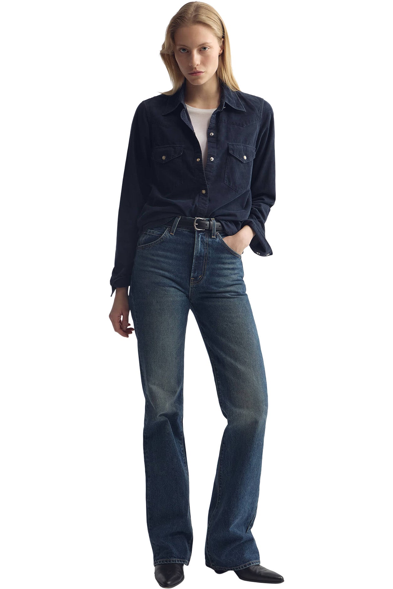 Nili Lotan Travis Corduroy Shirt in Dusk Navy