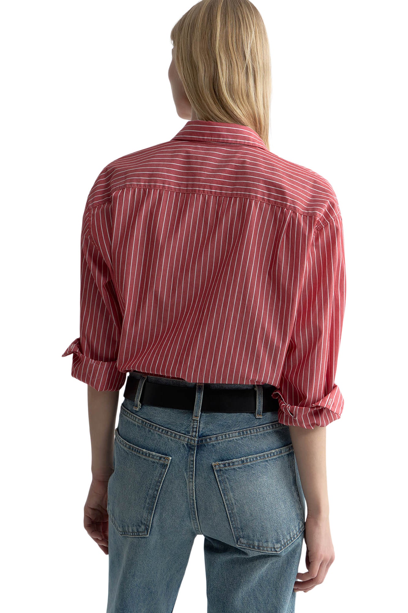 Nili Lotan Yorke Cotton Shirt in Red White Stripe