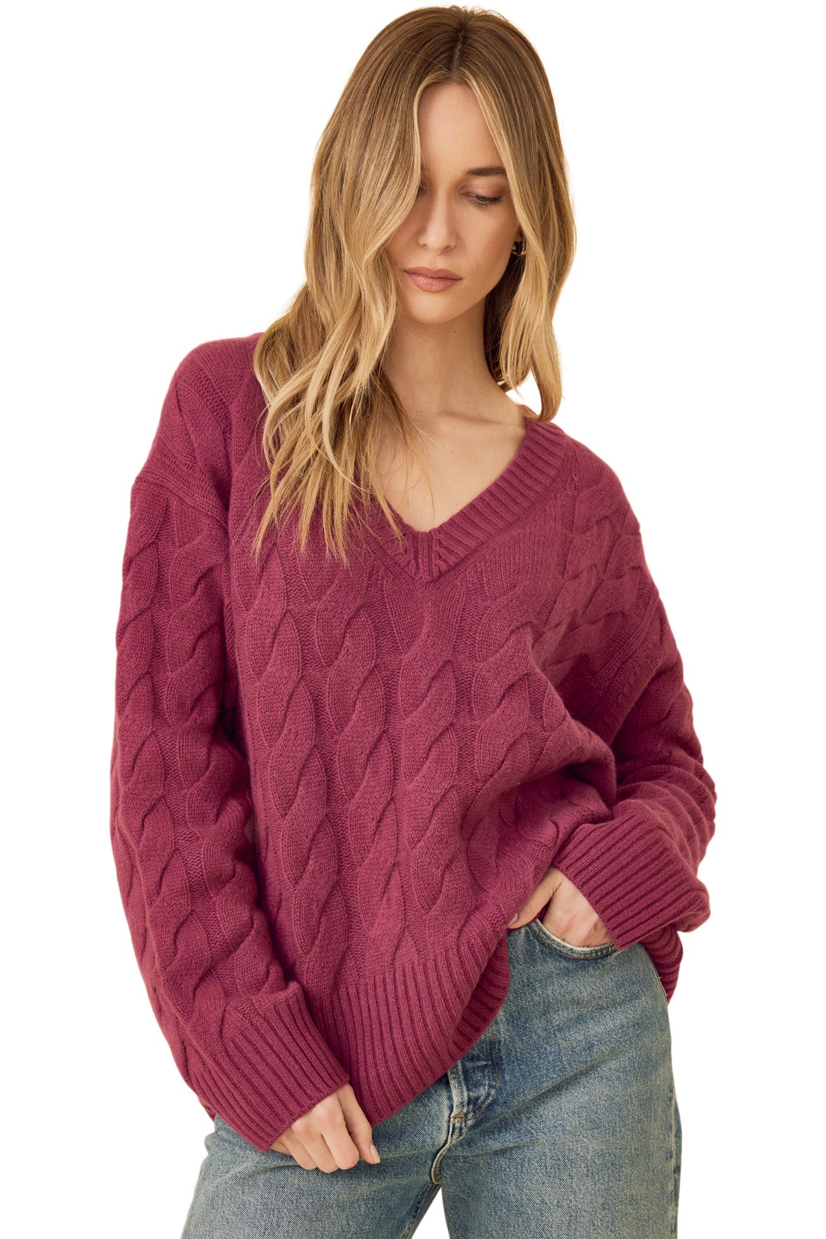 One Grey Day Monterey Cashmere Pullover in Mulberry