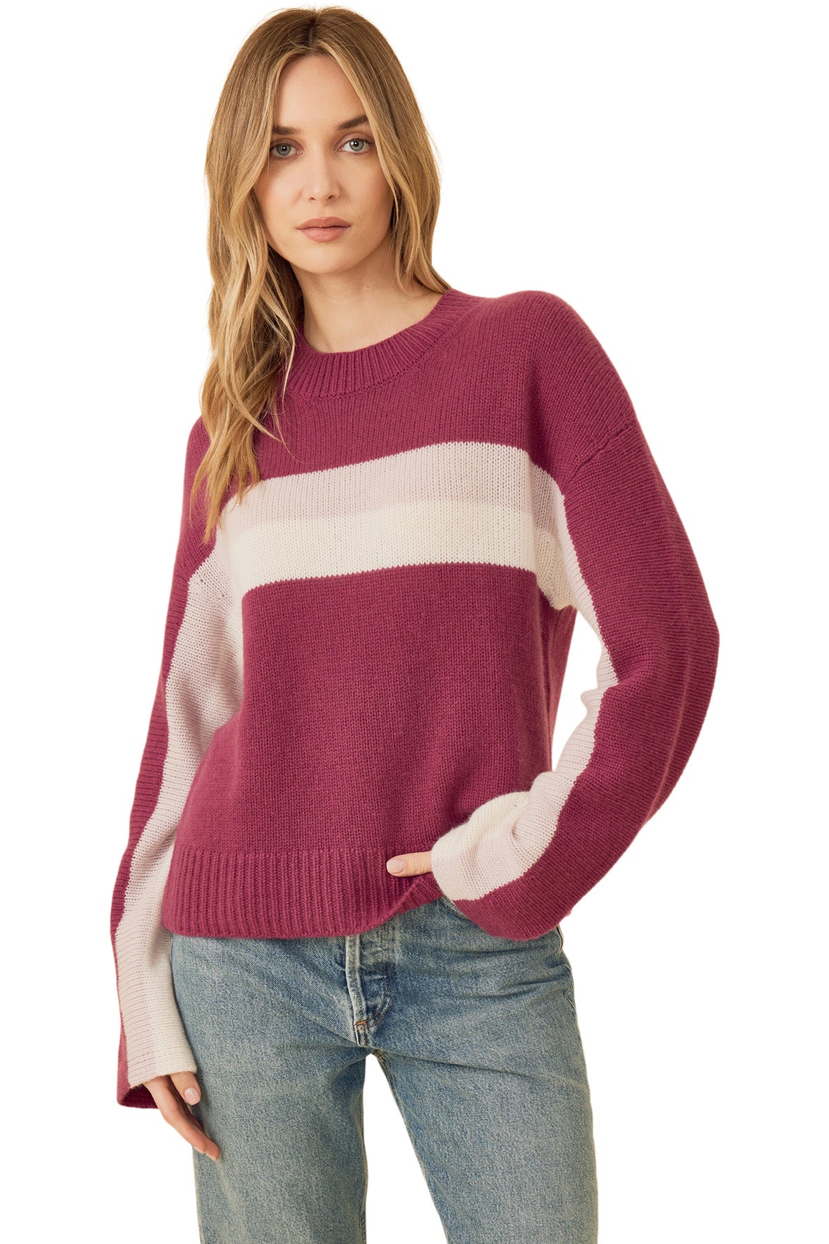 One Grey Day Adonis Cashmere Pullover in Mulberry Combo